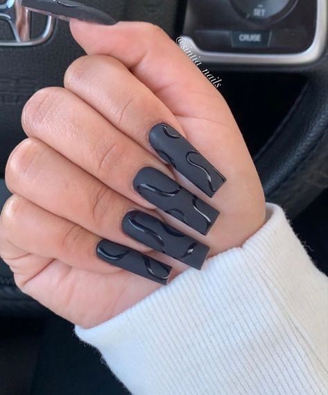 Black Matte Acrylic Nails, Zodiac Nails, Matte Acrylic Nails, Long Square Nails, Tapered Square Nails, Matte Black Nails, Black Acrylic Nails, Sassy Nails, Edgy Nails