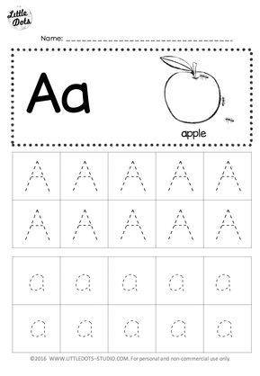 Letter Aa Worksheet, A Tracing Worksheets, Aa Worksheets, Apple Worksheet, Alphabet Tracing Printables, Letter Tracing Printables, Tracing Worksheets Free, Writing Practice Worksheets, Dot Worksheets