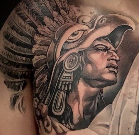 Aztec Portrait Tattoo, Aztec Warrior Tattoo Men, Aztec Gods Tattoo, Aztec Art Tattoo, Mexican Tattoo Ideas For Men, Skull And Rose Drawing, Aztec Tattoo Mexican, Aztec Warrior Tattoo, Aztec Tattoos Sleeve