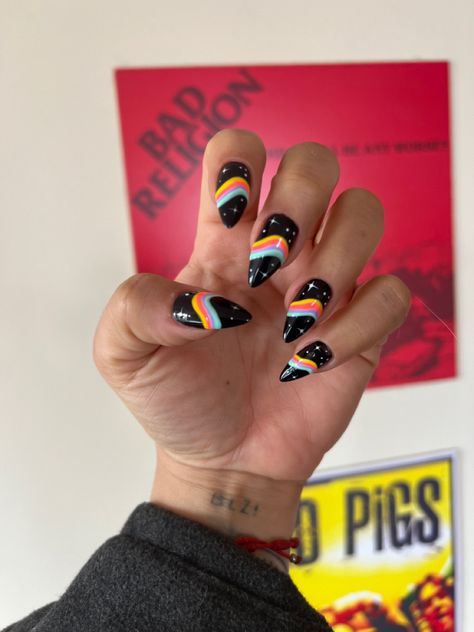 Acrilic nails , nail art , black nails, black nail art Black Pride Nails Designs, Black Pride Nails, Black Universe, Nail Art Black, Pride Nails, Black Nail Art, Nail Stuff, Black Nail, Nails Black