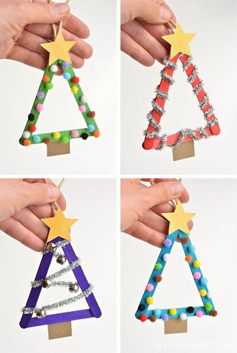 Stick Christmas Trees, Stick Christmas Tree, Christmas Crafts For Kids To Make, Fun Christmas Crafts, Christmas School, Winter Crafts For Kids, Preschool Christmas, Popsicle Stick, Easy Christmas Crafts