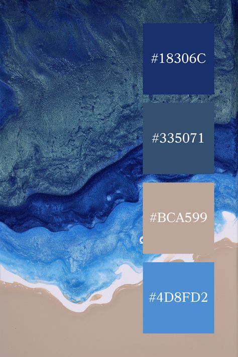 A dynamic blue ocean color palette with deep navy and vibrant blue waves blending into white foam, reminiscent of an aerial view of the ocean meeting the shore. Water Inspired Color Palette, Sea Color Palette Ocean, Navy Pallete Color, Blue Complementary Color Palette, Deep Ocean Color Palette, Navy Blue Pallet, Blue Pallet Color, Ocean Blue Color Palette, Deep Blue Color Palette