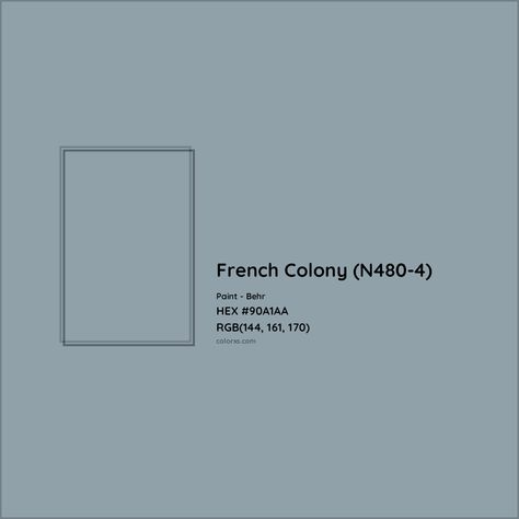 Behr French Colony (N480-4) Paint color codes, similar paints and colors Behr French Colony Paint, Best French Blue Paint Colors, French Colony Behr, French Colony Behr Paint, French Moire Paint Color, Behr French Colony, French Color Palette, Antique Blue Paint, Warm Blue Paint Colors