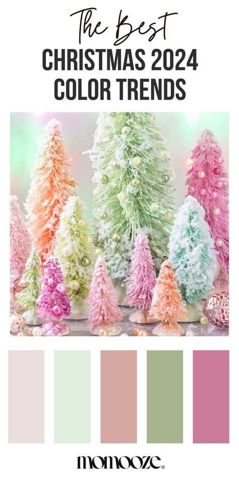 Find out how to use 2024’s top color trends to enhance your Christmas color scheme. With stunning ideas from retro to moody greens, this guide is packed with festive inspiration for a stylish holiday setup. Check out all the colors and save to your holiday board! Bold Color Christmas Decor, Winter 2025 Color Trends, Unique Christmas Colors, Christmas Color Trends 2024, Trending Christmas Colors 2024, Christmas 2024 Colors, 2024 Christmas Color Trends, Non Traditional Christmas Colors, Xmas 2024 Trend