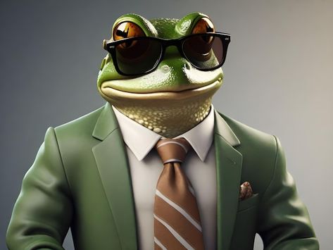 Smiling Meme, Smile Meme, Mr Frog, Shirt And Tie, Dress Shirt And Tie, Wearing Sunglasses, Premium Photo, Sunglasses, Memes