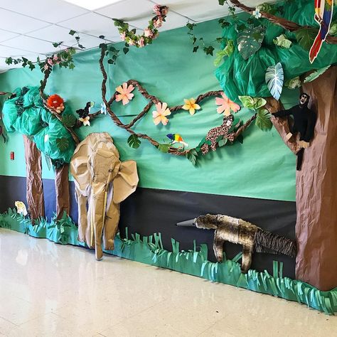 Waterfall Bulletin Board, Jumanji Bulletin Board, The Jungle Book Classroom Theme, Jungle Hallway Theme, Rainforest Hallway Decorations, Wild About Books Bulletin Board, Safari Hallway Decorations, Rainforest Decorations Classroom Decor, Rainforest Art Projects