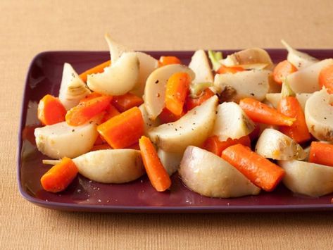 Glazed Carrots and Turnips Recipe | Food Network Kitchen | Food Network Thanksgiving Vegetable Side Dishes, Thanksgiving Vegetable Side, Vegetable Side Dish Recipes, Turnips Recipe, Thanksgiving Vegetable, Vegetable Dip Recipe, Thanksgiving Vegetables Side Dishes, Thanksgiving Vegetable Sides, Roasted Turnips