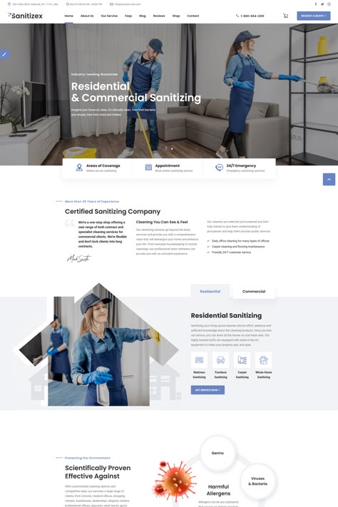 The "Sanitizex - Sanitizing Services WordPress Theme" is designed for businesses offering sanitizing and cleaning services. It's a WordPress theme tailored to the needs of companies in the sanitization and cleaning industry. Cleaning Company Website, Cleaning Website Design, Cleaning Service Website, Finance Website, Cat Website, Clean Web Design, Website Design Inspiration Layout, Cold Email, Chimney Cleaning