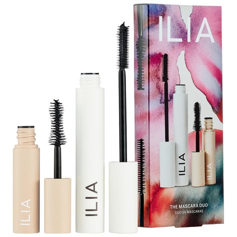 The Mascara Duo - Clean Mascara Set - ILIA | Sephora Ilia Mascara, Clean Mascara, Side Curls, Mascara Set, Volumizing Mascara, Holiday Beauty, Sephora Beauty, Lash Mascara, Eye Mascara