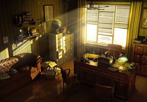 Tyrell Detective Agency  audio atmosphere Redlight District, Noir Detective, Detective Aesthetic, Mid Century Modern Office, Graphics Game, Scenery Background, Architectural Visualization, Detective Agency, Cosmic Horror