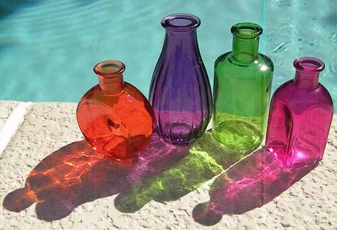 Colored Bottles 6 - WetCanvas | Reference Image Library Coloured Glass Bottles, Glass Bottle Photography, Colored Bottles, Colored Glass Bottles, Drawer Cupboard, Sea Glass Colors, Shadow Art, Vintage Bottles, Coloured Glass