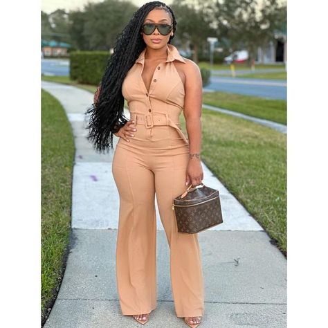 Jumpsuit Black Women, Tan Jumpsuit, Jumpsuit With Belt, Halter Neck Jumpsuit, Belted Jumpsuit, Belt Jumpsuit, Halter Jumpsuit, Backless Jumpsuit, Jumpsuit Elegant