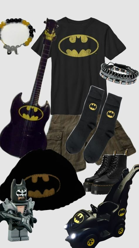 my fit frfr #me #batman #Imbatman #fr 🦇🦇🦇 Funky Outfit Ideas, Diy Present Ideas, Man Fits, Batman Inspired, Batman Outfits, Silly Clothes, Hello Kitty Clothes, Baddie Fits, Y2k Goth