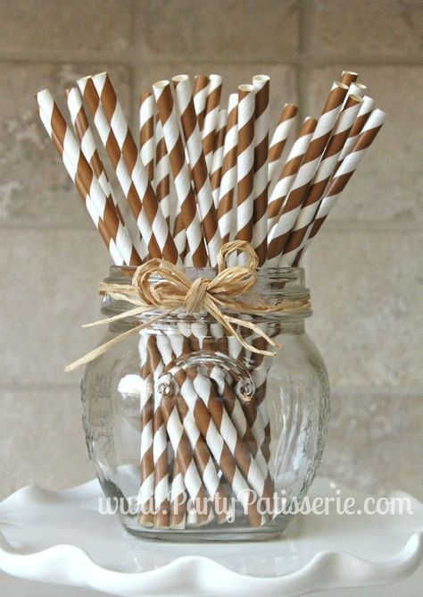 25 Brown and White Stripe Paper Party Straws. $4.25, via Etsy. Party Straws, Color Cafe, Birthday Dinners, Paper Straws, White Party, Grad Parties, Birthday Theme, Hostess Gifts, Birthday Party Decorations