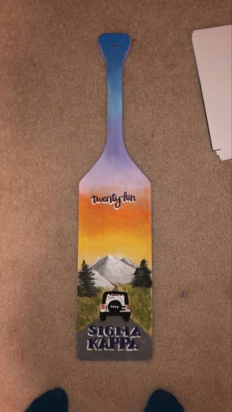 #biglittle #paddle #crafts #greeklife #soroitypaddle #simgakappa #oneheartoneway #happy #cute #crafty #jeep #sunset #twentyfun Sorority Paddles Mountains, Country Paddle Sorority, Fraternity Paddles Ideas, Sunset Paddle Sorority, Cute Paddles Sorority, Painted Paddles Ideas, Cute Sorority Paddles Ideas, Paddle Sorority Ideas, Frat Paddle Ideas