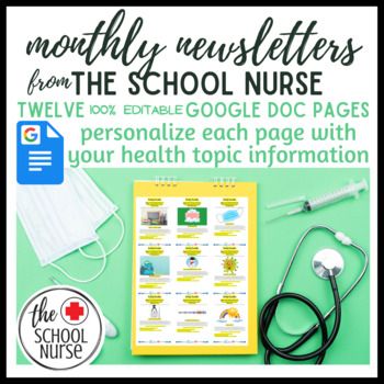 Monthly Newsletters for the School Nurse by The School Nurse | TpT School Nurse Newsletter, School Nurse Newsletter Ideas, High School Nurse, School Nurse Elementary, Nursing School Organization, Nurse Bulletin Board, Nurse Ideas, Nurse Teaching, School Nurse Office