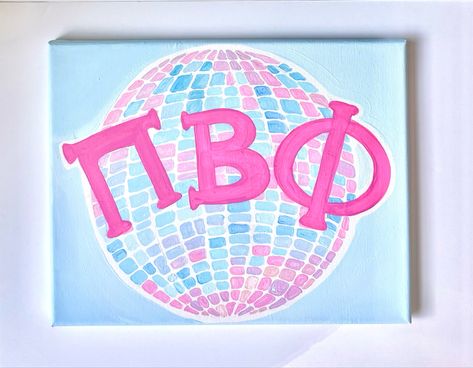 Aphi Canvas Painting, Phi Mu Paintings Canvases, Sorority Canvas Paintings Simple, Pi Phi Painting, Phi Mu Canvas Painting, Sorority Painting Ideas, Easy Sorority Canvas, Big Little Canvas Sorority, Pi Beta Phi Canvas