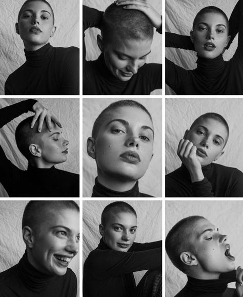 Buzzed Hair, 얼굴 드로잉, Bald Girl, Hottest Women, Shotting Photo, Bald Women, Shaved Head, Poses References, Face Expressions