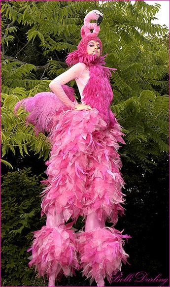 pink flamingo brooch | Pink Flamingo... on stilts? | Everything - Pink Flamingos Stilt Costume, Flamingo Costume, Late To The Party, Bird Costume, Flamingo Christmas, Creative Costumes, Deep Wave Hairstyles, Stilts, Everything Pink