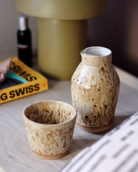 Water carafe and matching cup in my favourite rustic speckled glaze. The perfect addition to my bedside table for these warm summer nights. #ceramics #ceramicsofinstagram #potteryuk #ihavethisthingwithceramics #interiorstyling #interiordesign #functionalceramics Speckle Glaze, Water Carafe, Summer Nights, Bedside Table, My Favourite, Interior Styling, Glaze, Ceramics, Water