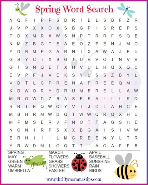 spring_printables April Worksheets, Spring Word Search, Placemat Ideas, Spring Worksheets, Spring Worksheet, Word Search For Kids, Printable Crossword Puzzles, Word Search Puzzles Printables, Free Printable Word Searches