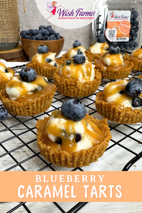 Bite-sized fall flavors? Yes please! These Mini Blueberry Salted Caramel Tarts are the perfect party treat for the season, with homemade blueberry caramel mousse in a graham cracker crust. Berry Dessert Recipes, Salted Caramel Tart, Caramel Mousse, Caramel Tart, Berry Dessert, Graham Cracker Crust, Party Treats, Autumn Flavors, Perfect Party