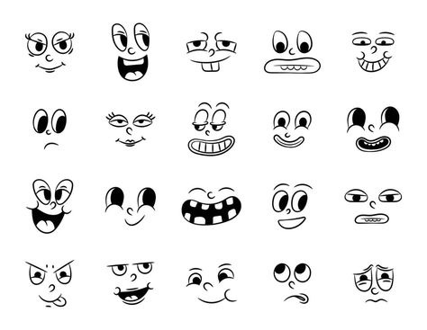 Cartoon Faces Expressions, Cute Cartoon Faces, Faces Design, Faces Of People, Funny Cartoon Faces, Retro Mascot, Character Expressions, Emoji Characters, Cartoon Expression