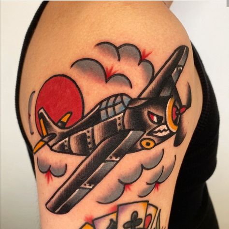 American Traditional Airplane Tattoo, Traditional Western Tattoo, Spitfire Tattoo, Traditional Compass Tattoo, Pilot Tattoo, Truck Tattoo, Airplane Tattoo, Plane Tattoo, Totem Tattoo