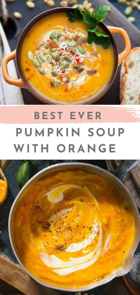 Easy Thanksgiving Dinner Recipes, Vegan Pumpkin Soup Recipe, Creamy Pumpkin Soup Recipe, Orange Soup, Easy Thanksgiving Dinner, Vegan Pumpkin Soup, Creamy Soup Recipes, Easy Butternut Squash, Creamy Pumpkin Soup