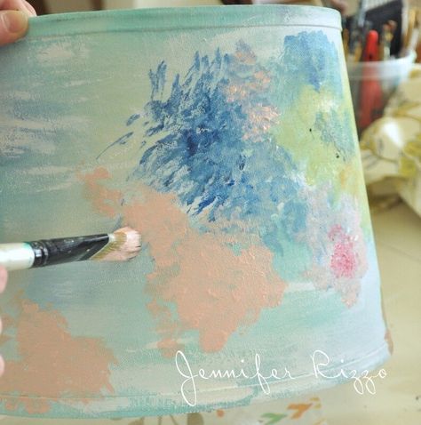 Painting Lampshades, Lampshade Diy, Painting Mood, Floral Lampshade, Lampshade Makeover, Lamp Makeover, Painting Lamp Shades, Watercolor Decor, Painting Lamps