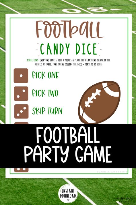 Football Candy Dice Super Bowl Party Game Super Bowl Games, Candy Dice Game, Football Party Games, Football Candy, Super Bowl Game, Superbowl Party Games, Yard Dice, Party Games For Kids, Superbowl Game