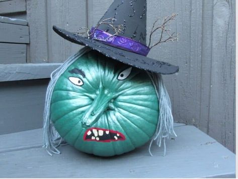 31 Scary Halloween Painted Pumpkin Ideas » Lady Decluttered Neon Witch, Pumkin Ideas, Wicked Crafts, Pumkin Decoration, Decorated Pumpkins, Halloween Pumpkin Crafts, Witch Painting, Halloween Diy Outdoor, Pumpkin Decorating Contest