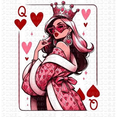 Queen Of Hearts Illustration, Queen Of Hearts Aesthetic, Evvi Art, Queen Png, Hearts Png, Valentines Day Png, Valentines Day Shirt, Art Et Illustration, Art Pop