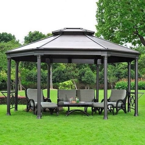 Outdoor Aluminium Gazebo Garden Patio Pergola Sun Shade Durable Sturdy Permanent Gazebo Blueprints, Pergola Columns, Costco Gazebo, Landscape Pergola, Roof Top Design, Pergola Over Deck, Outdoor Hanging Bed, Grid Architects, Gazebo Design Ideas