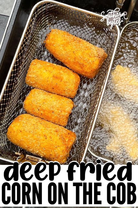 Get ready to take your summer grilling to the next level with this delicious twist on a classic favorite! Try our recipe for Deep-Fried Corn on the Cob coated in a spicy Cajun batter, for a crispy, crunchy and flavorful treat that will have your taste buds begging for more! Deep Fried Corn On The Cob, Deep Fried Corn On The Cob Recipe, Deep Fried Corn Ribs, Fried Ribs Recipe Deep, Deep Fried Butter Corn, Deep Fried Vegetables, Cajun Fried Corn On The Cob, Deep Fried Ribs, Copycat Wingstop Cajun Fried Corn