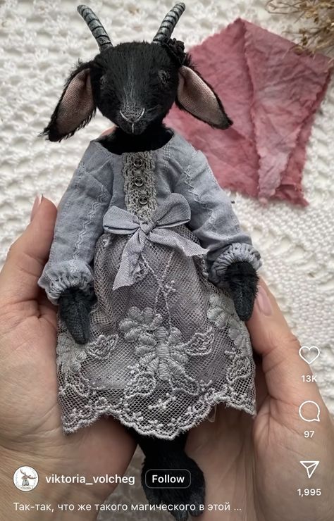 Telegram App, Tiny Creatures, Black Goat, Куклы American Girl, Handmade Plushies, A Goat, Art Dolls Handmade, Handmade Dolls, Textile Doll