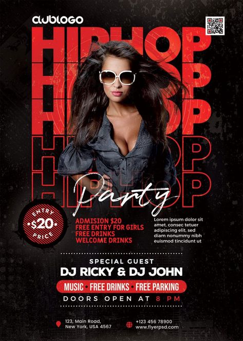 Nightclub Flyer Design, Party Poster Ideas, Concert Flyer Design, Hip Hop Flyer, Party Design Poster, Poster Design Ideas, Christmas Flyer Template, Hip Hop Poster, Concert Flyer