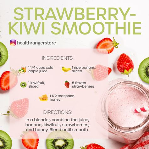 Strawberry Kiwi Smoothie Recipe, Kiwi Smoothie Recipes, Strawberry Kiwi Smoothie, Magic Cookie Bar Recipe, Red Smoothie, Recipes Smoothies, Drinks Recipe, Kiwi Smoothie, Healthy Yogurt