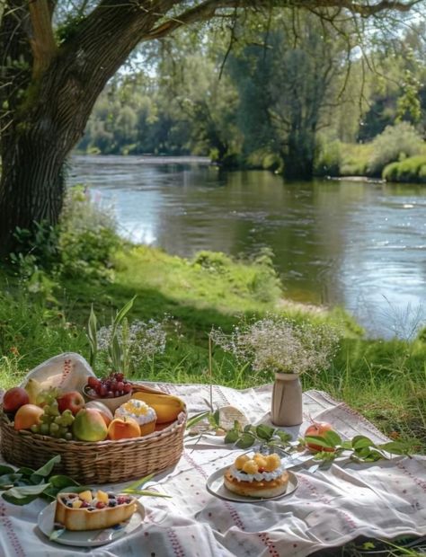 Picnic In Forest, Pond Picnic, Picknick Aesthetic, Countryside Picnic, Dreamy Picnic, Lake Picnic, Cozy Picnic, Beautiful Picnic, Picnic Scene