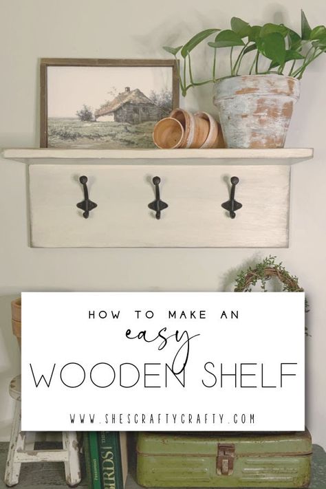 Rustic Wall Shelf Ideas, Diy Wooden Shelf Ideas, How To Make A Shelf Wood, Diy Shelf Wall, Diy Wooden Shelf, Diy Wall Shelf Ideas, Diy Wood Wall Shelf, Diy Wall Shelf With Hooks, Diy Coat Hooks With Shelf