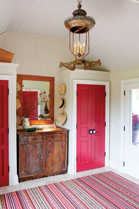 Sarah Richardson - The Cottage Journal Sarah Richardson Farmhouse, Old Closet Doors, Sarah Richardson Design, Office Guest Bedroom, Red Doors, Painting Wood Paneling, Sarah Richardson, Bedroom Updates, Mud Rooms