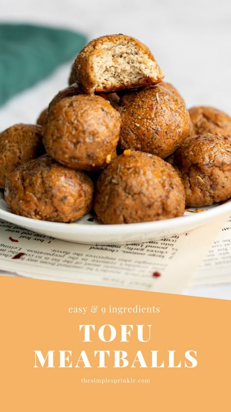 vegan tofu meatballs assembled on a small plate in a pyramid shape with a bite in the top meatball Tofu Meatballs, Vegan Meat, Vegan Meatballs, Plant Based Diet Recipes, Vegan Entree, Meatballs Easy, Entree Recipes, Tofu Recipes, Vegan Cooking