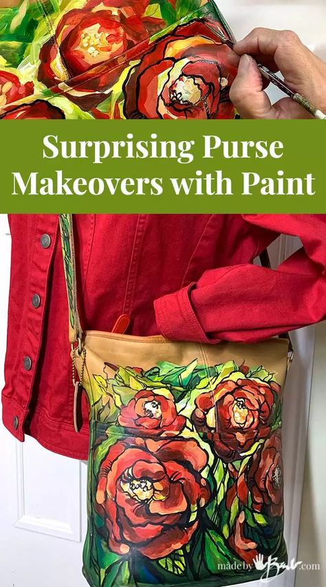 Painted Leather Purse Ideas, How To Paint A Purse, Painting On Purses Handbags, How To Paint Leather Purse, Handmade Purses How To Make, Custom Purses Paint, Painted Purses Ideas Diy, Angelus Paint Ideas, Hand Painted Purses Ideas