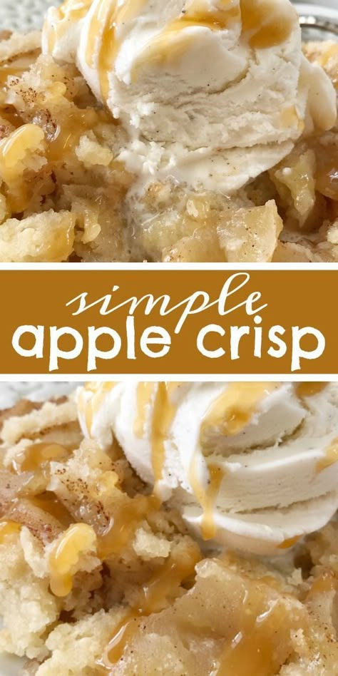 Simple Apple Crisp Recipe | Apple Crisp | Apple Dessert | Simple apple crisp is a quick & easy apple crisp recipe. Soft apples with a sugar shortbread topping. Simple ingredients and easy enough for anyone to make. Serve with a scoop of ice cream for the best dessert. #applerecipe #apples #appledessert #applecrisp #easydessertrecipe #easyrecipe Simple Apple Crisp Recipe, Apple Crisp Without Oats, Apple Crisp Dessert, Dessert Crepes, Easy Thanksgiving Dessert Recipes, Best Apple Crisp Recipe, Easy Apple Crisp, Best Apple Crisp, Easy Apple Crisp Recipe