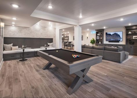 Basement Game Room Ideas Family, Game Room Ideas Family, Pool Table Room Ideas, Black Basement, Basement Game Room Ideas, Basement Remodel Ideas, Basement Games, Pool Table Room, Basement Inspiration