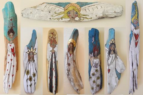 Angel Paintings, Beaded Angels, Handmade Angels, Painted Gourds, Spirit Dolls, White Angel, Angel Painting, Drift Wood, Sticks And Stones