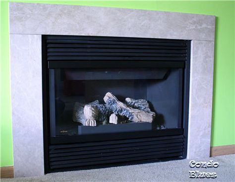 How to paint a gas fireplace from Condo Blues Gas Fireplace Update, Fireplace Update Ideas, Gas Fireplace Surround, Gas Fireplace Makeover, Fireplace Updates, High Heat Spray Paint, Molding Ideas, Gas Insert, Fireplace Update