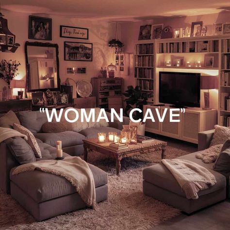 23 Women Cave Ideas to Inspire Your Relaxing Retreat Women’s Apartment Ideas, Cozy Spare Room Ideas, Girl Cave Room Ideas, Women Cave Room Ideas, She Room Woman Cave, Ladies Lounge Woman Cave, Cozy Basement Family Room, Woman Cave Ideas, Comfy Homes