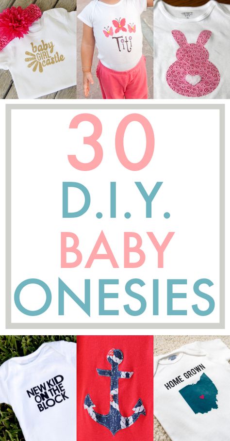 Holy cuteness, Batman!  This collection of 30 baby onesies is my one-stop-shop for inspiration!   No more wracking my brain for shower gift ideas. Perlengkapan Bayi Diy, Cricut Baby, Diy Bebe, Diy Vetement, Baby Projects, Baby Diy, Everything Baby, Cameo Projects