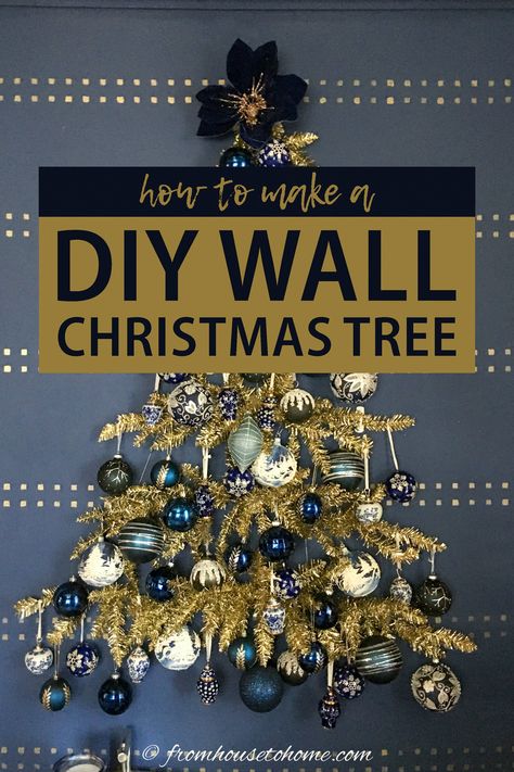 how to make a DIY wall Dhristmas tree Wall Mounted Christmas Tree Diy, Christmas Tree Wall Decor, Christmas Tree On Wall Ideas, Flat Wall Christmas Tree, Alternative To Christmas Tree, Flat Christmas Tree Wall, Christmas Tree For Apartment, Christmas Tree Alternative Ideas, Space Saving Christmas Tree